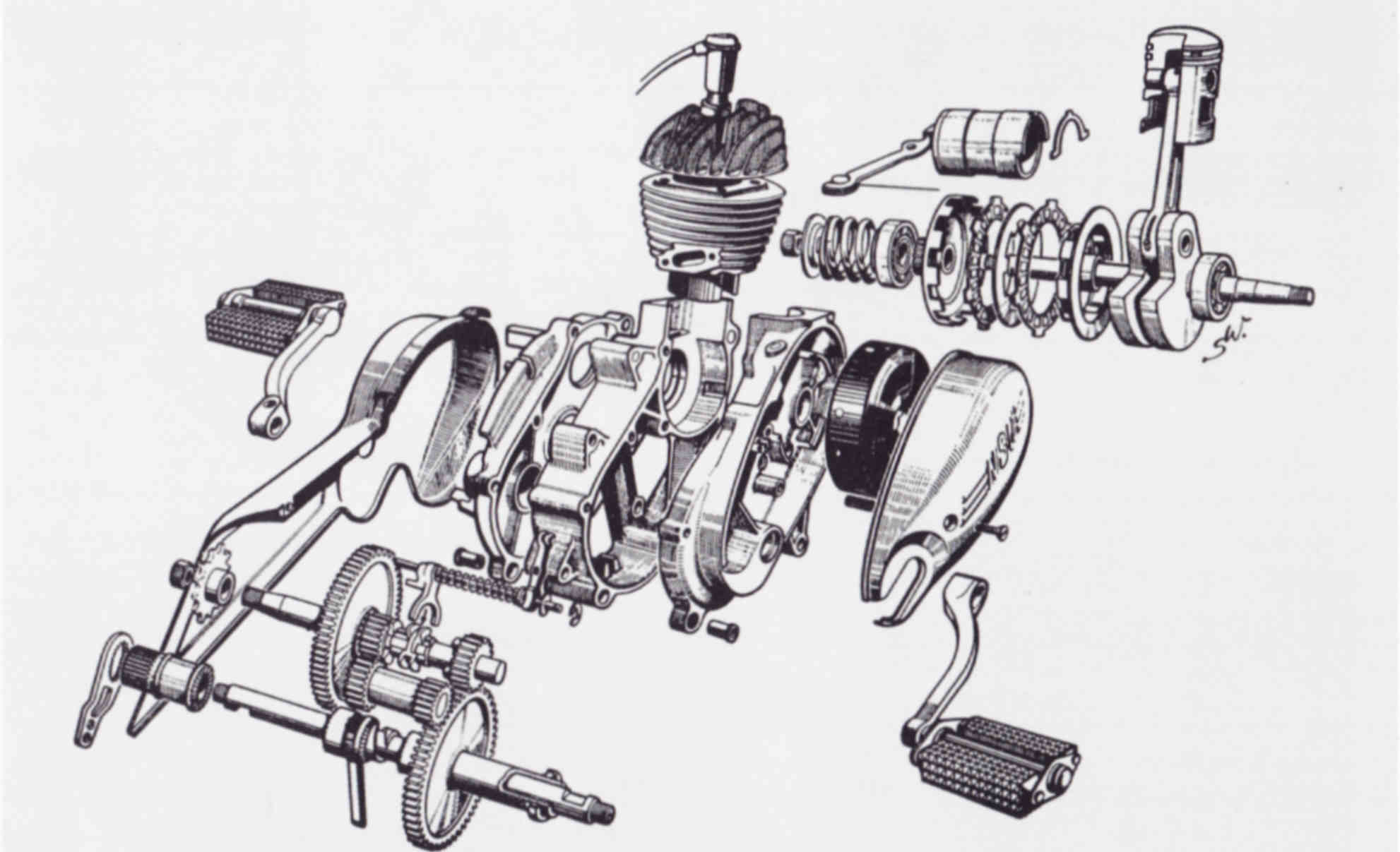 NSU Quickly motor 1953, teknisk tegning